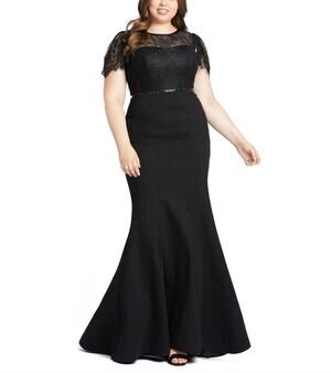 Mac Duggal 48984 Black Evening Gown Beaded Lace Formal Mermaid Dress Size 16W